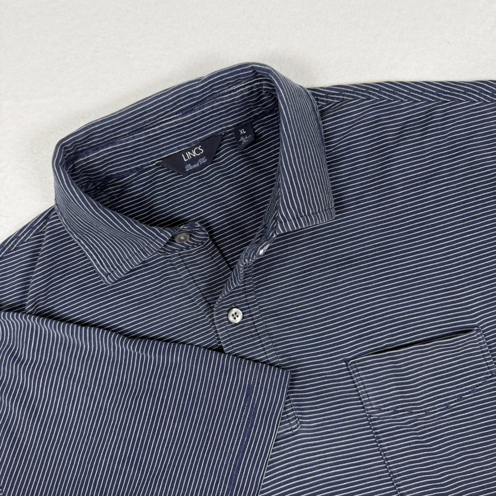 LINCS David Chu Golf Polo Shirt XL Navy White Stripe 100% Peruvian Cotton